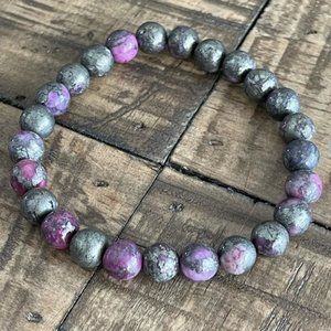 8mm Purple Pyrite Stretch Bead Bracelet